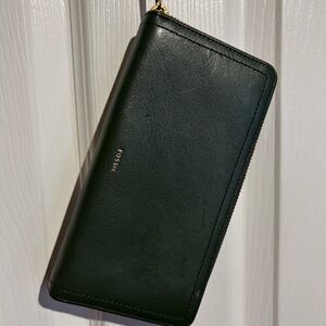 FOSSIL Dark Green Logan Zip Around Clutch Wallet